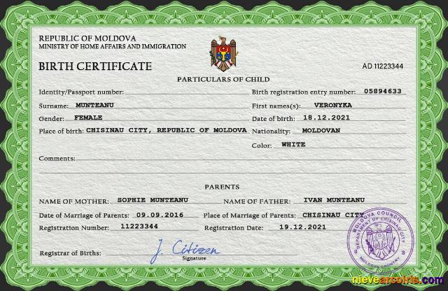Moldova vital record birth certificate